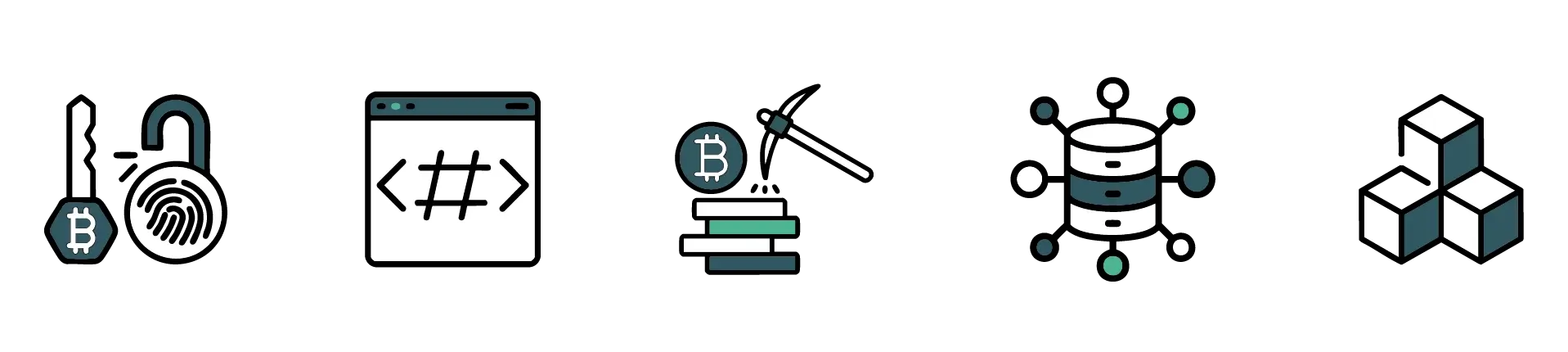 اجزای بلاکچین - بلاک (Block) - نود (Node) - ماینر / اعتبارسنج (Miner / Validator) - هش (Hash) - کلید عمومی و کلید خصوصی