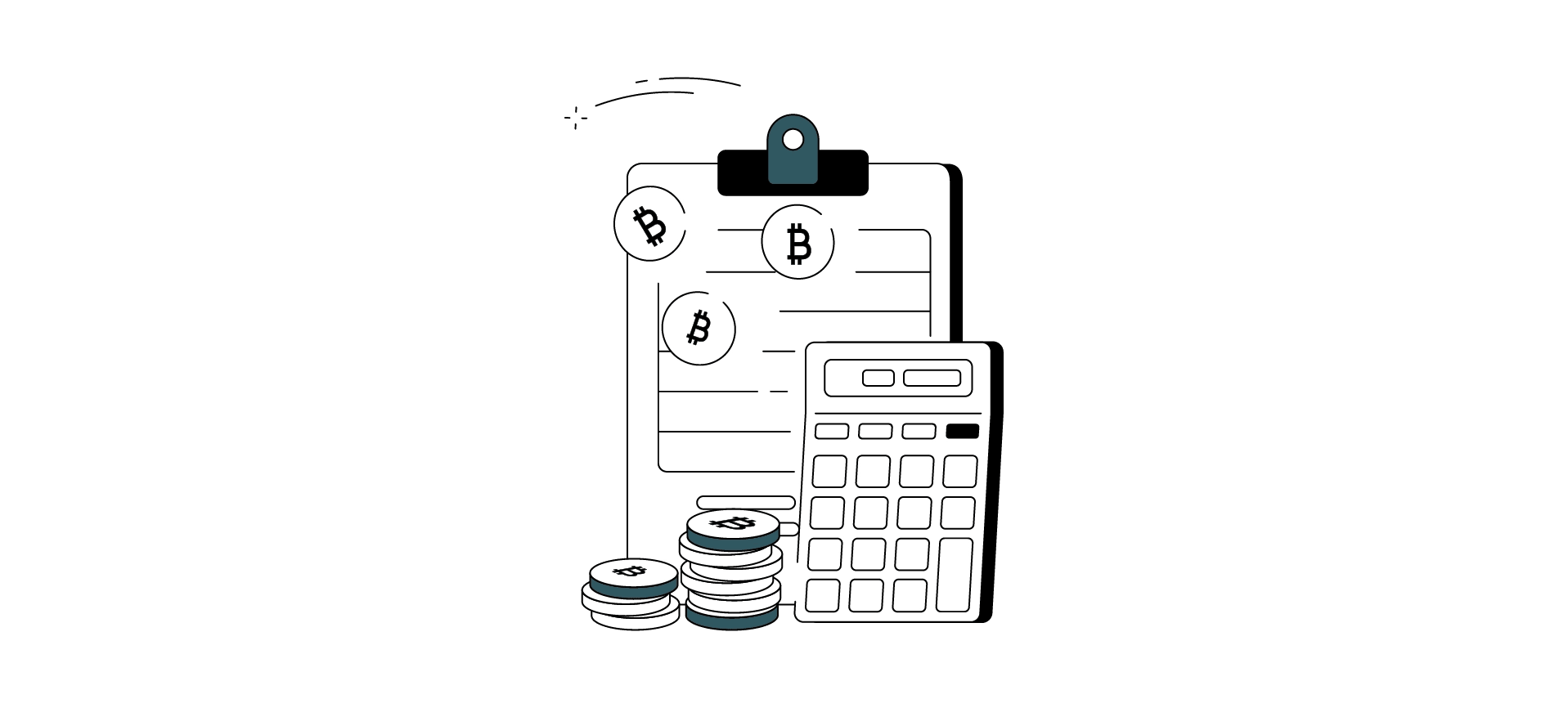 تخته و ماشین حساب برای محاسبه سود بیت کوین و ماین
