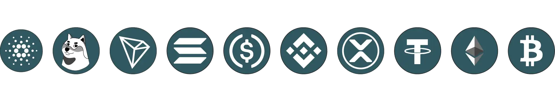 ۱۰ ارز دیجیتال برتر بازار-بیت کوین-اتریوم-تتر-ریپل-بایننس کوین-یواس‌دی کوین-سولانا-ترون-دوج کوین-کاردانو