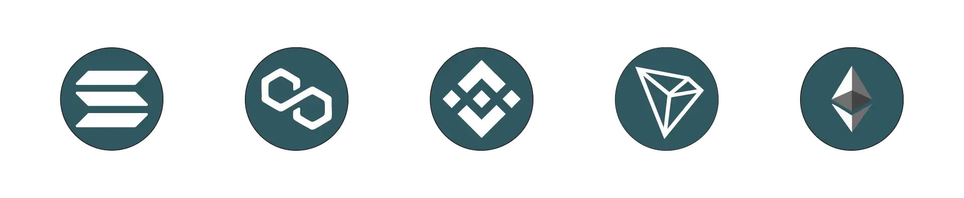 لوگوی شبکه ERC-20 (Ethereum) - لوگوی شبکه TRC-20 (Tron) - لوگوی شبکه BEP-20 (BSC) - لوگوی شبکه Polygon (MATIC) - لوگوی شبکه Solana (SPL)