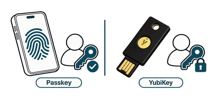 تفاوت Passkey با کلید سخت افزاری یوبیکی (YubiKey)